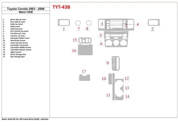 Toyota Corolla 2003-2008 OEM Compliance BD Décoration de tableau de bord