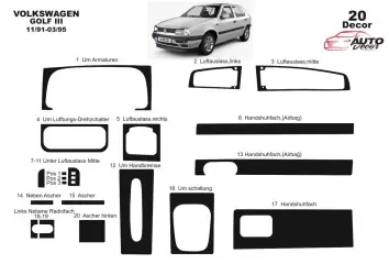 Volkswagen Golf III 91-95 Kit la décoration du tableau de bord 20-Pièce - 2 - habillage decor de tableau de bord
