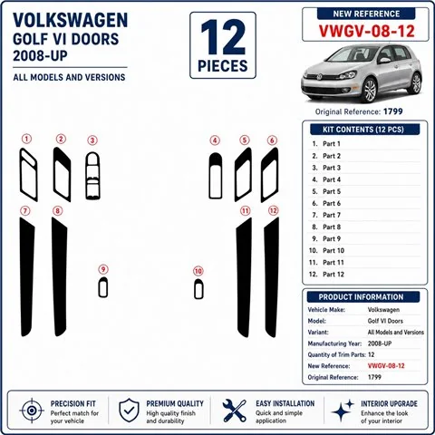 Volkswagen Golf VI Doors 2008+ kit décor tableau de bord 3D, 12 pièces