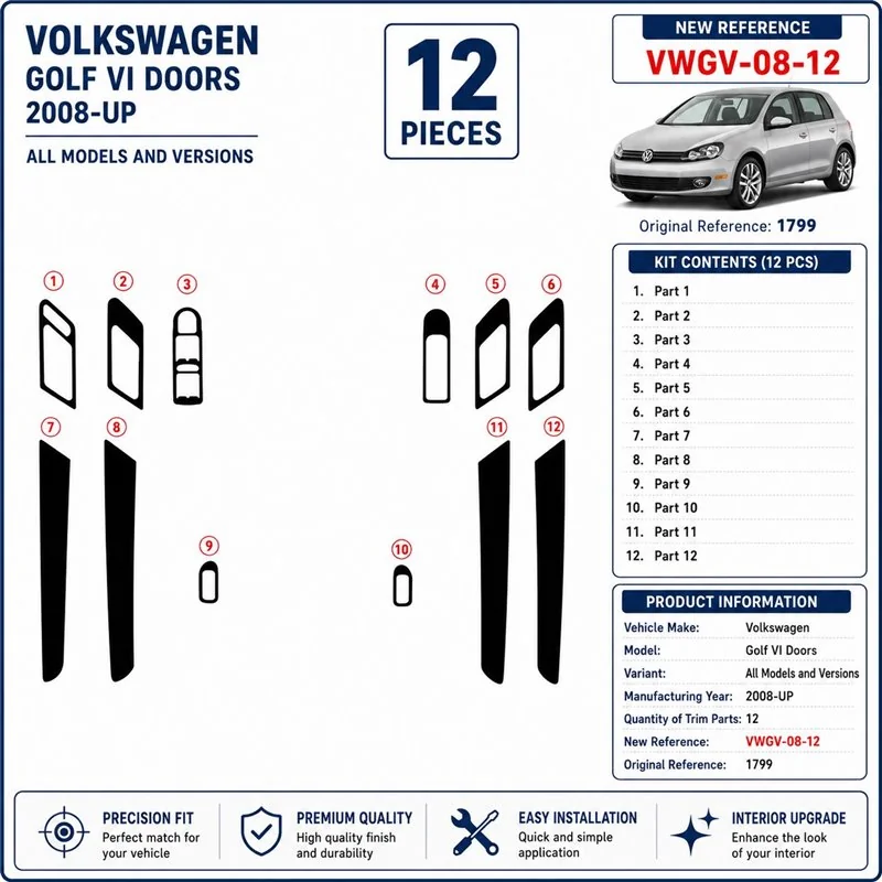 Volkswagen Golf VI Doors 2008+ kit décor tableau de bord 3D, 12 pièces