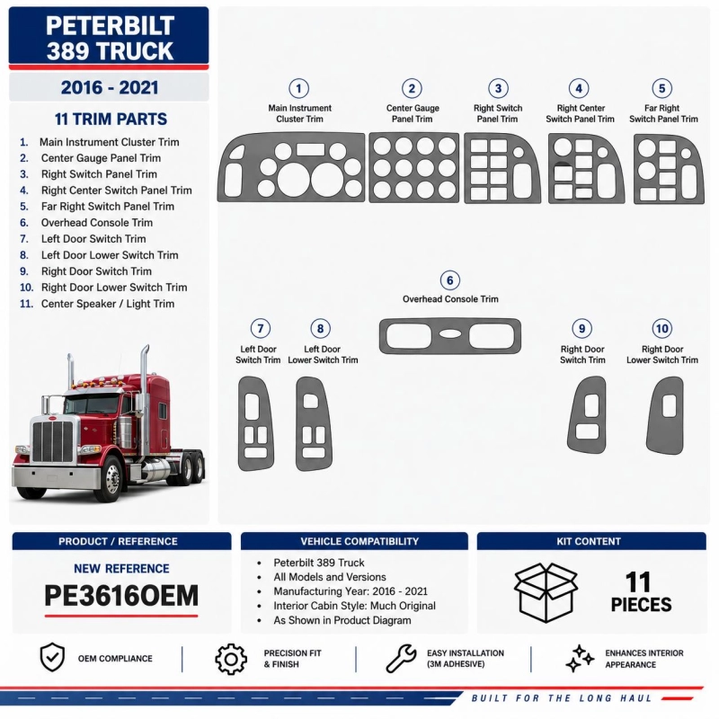 Peterbilt 365 camion - année 2016-2021 style cabine intérieure très proche origine kit décoration intérieure tableau de bord