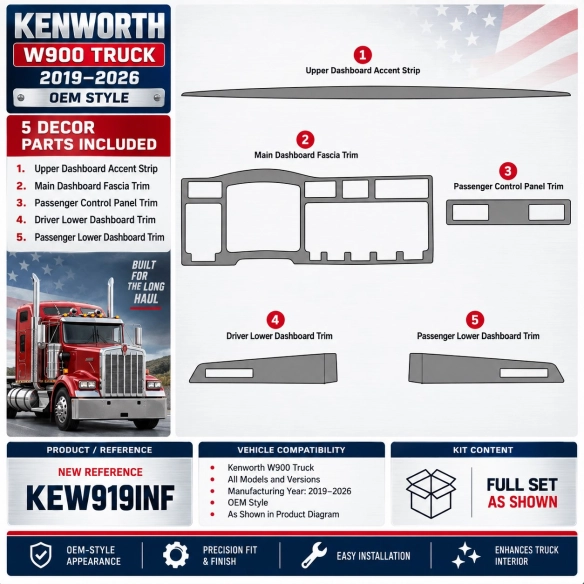 Kenworth W900 camion- année 2019-2026 kit décoration intérieure tableau de bord Original Selection
