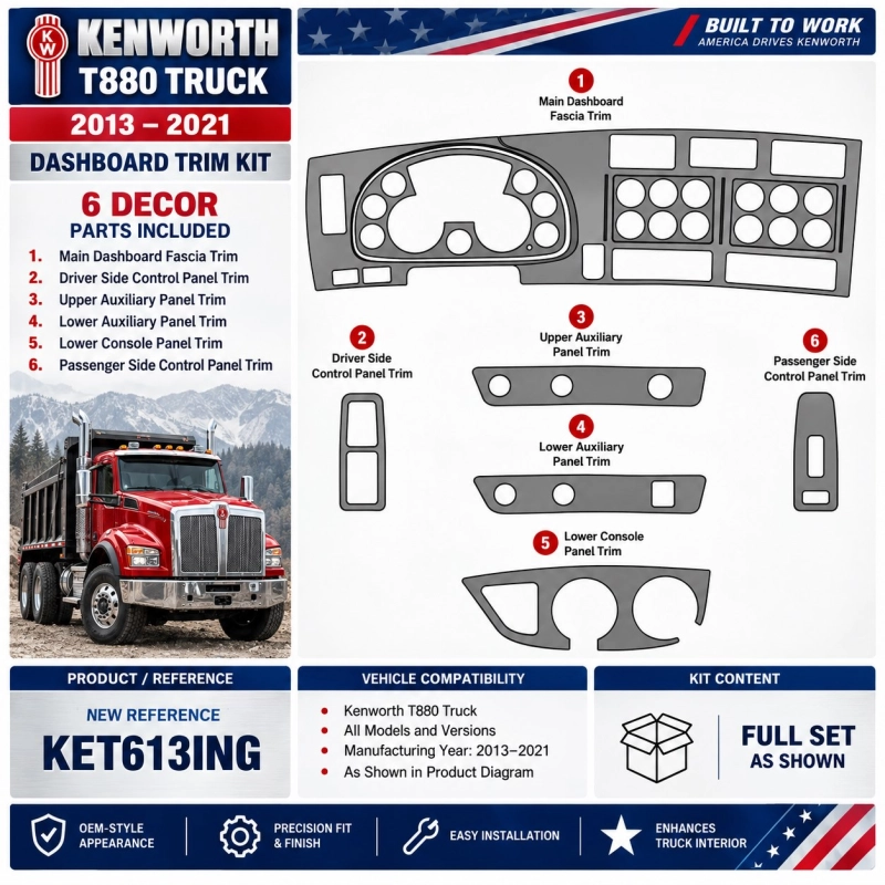 Kenworth T880 camion- année 2013-2021 kit décoration intérieure tableau de bord