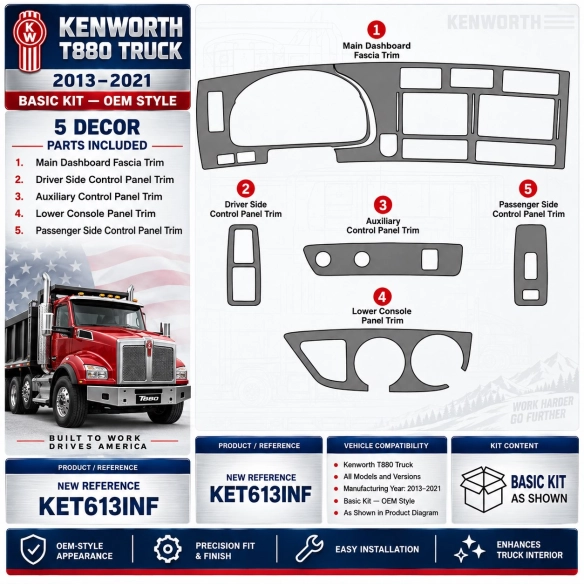 Kenworth T880 camion- année 2013-2021 kit décoration intérieure tableau de bord