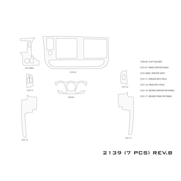 GMC Savana 2008-2020 kit décoration intérieure tableau de bord 7 pièces