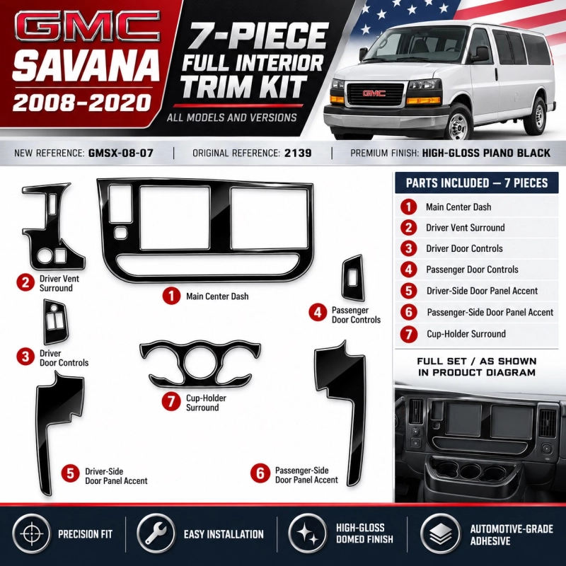 GMC Savana 2008-2020 kit décoration intérieure tableau de bord 19 pièces