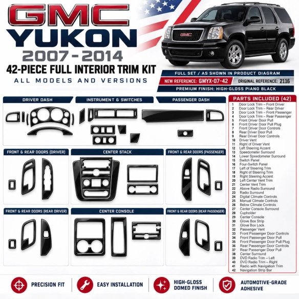 GMC Yukon 2007-2014 kit décoration intérieure tableau de bord 42 pièces