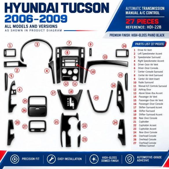 Hyundai Tucson 2006-2009 boîte automatique, boîte manuelle AC Control kit décoration intérieure tableau de bord
