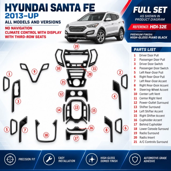 Hyundai Santa Fe 2013 - à aujourd’hui kit complet, No Navi, Climate avec Display, avec 3 row seats kit décoration intérieure tab