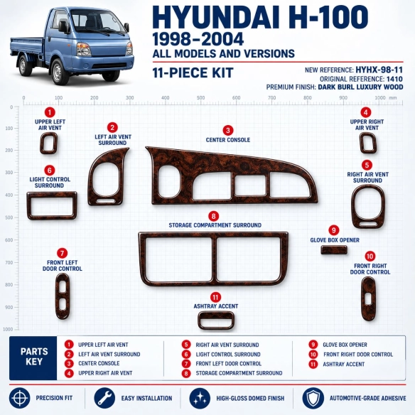 Hyundai H 100 1998-2004 3D kit décoration intérieure tableau de bord 11 pièces
