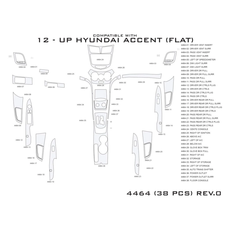 Hyundai Accent 2012-2017 kit décoration intérieure tableau de bord 17 pièces