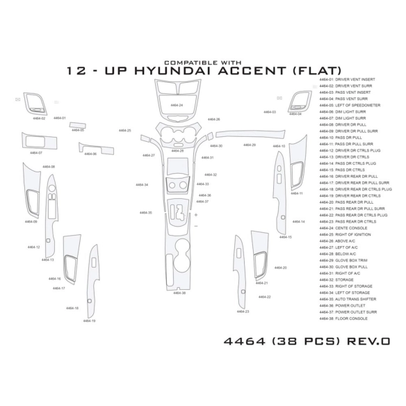 Hyundai Accent 2012-2017 kit décoration intérieure tableau de bord 17 pièces