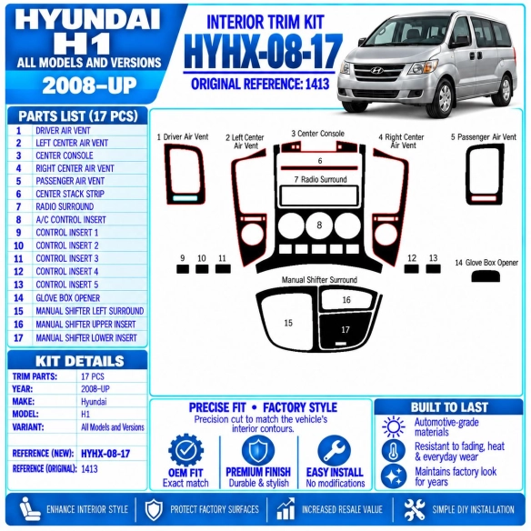 Hyundai H1 2008 - à aujourd’hui 3D kit décoration intérieure tableau de bord 17 pièces