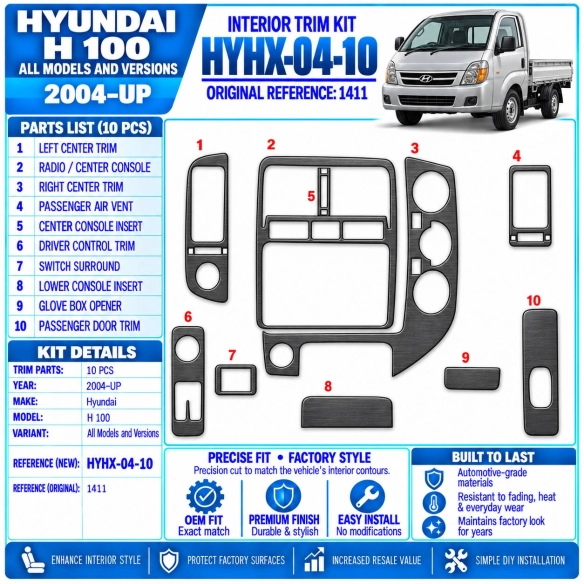 Hyundai H 100 2004 - à aujourd’hui 3D kit décoration intérieure tableau de bord 10 pièces