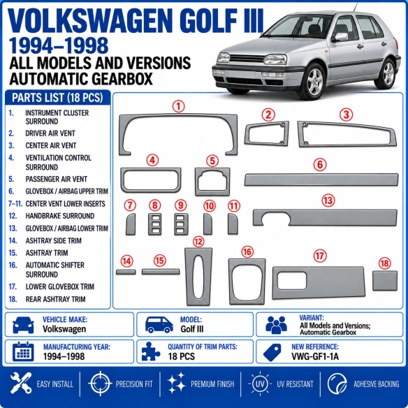 Volkswagen Golf 1994-1998 boîte manuelle, 18 pièces kit décoration intérieure tableau de bord