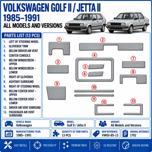 Volkswagen Golf II Jetta II 1985-1991 3D kit décoration intérieure tableau de bord 13 pièces