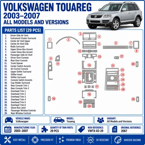 Volkswagen Touareg 2003-2007 kit décoration intérieure tableau de bord 39 pièces 2