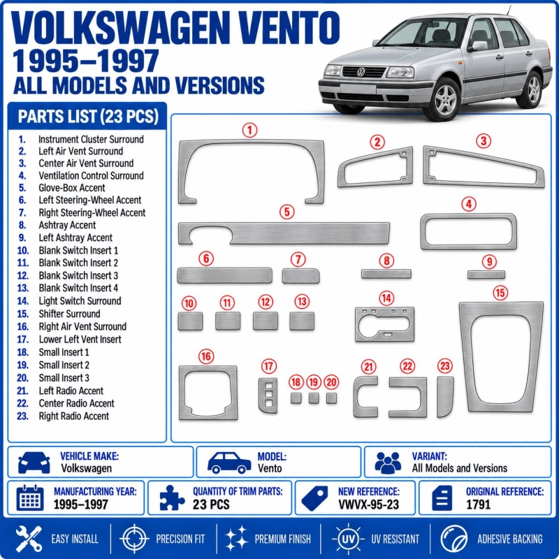 Volkswagen Vento 1995-1997 3D kit décoration intérieure tableau de bord 23 pièces