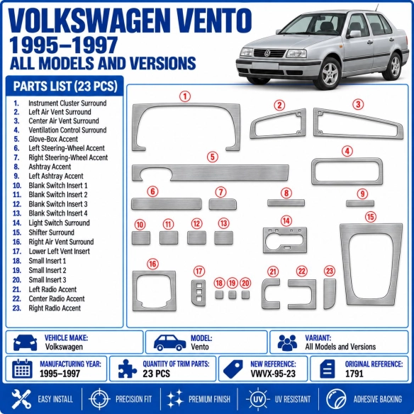 Volkswagen Vento 1995-1997 3D kit décoration intérieure tableau de bord 23 pièces