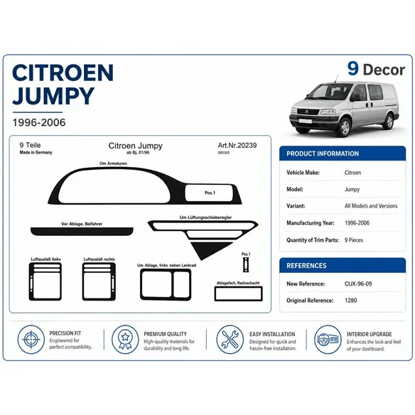 Citroen Jumpy 1996-2006 kit décor tableau de bord 3D, 9 pièces