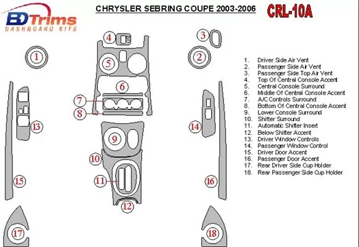 Chrysler Sebring Coupe 2003-2006 Ensemble Complet BD Kit la décoration du tableau de bord - 1 - habillage decor de tableau de bo