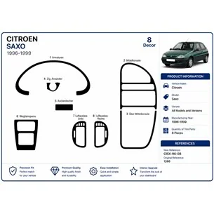 Citroen Saxo 1996-1999 kit décor tableau de bord 3D, 8 pièces 2