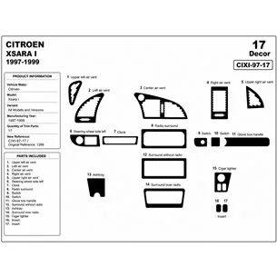 Citroen Xsara I 1997-1999 kit décor tableau de bord 3D, 17 pièces