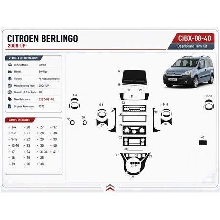 Citroen Berlingo 2008+ kit décor tableau de bord 3D, 40 pièces