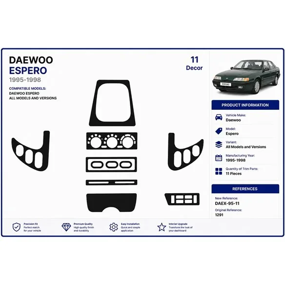 Chevrolet Espero 1995-1998 kit décor tableau de bord 3D, 11 pièces