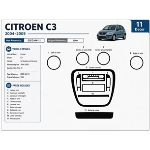 Citroen C2-C3 2004-2009 kit décor tableau de bord 3D, 11 pièces 2