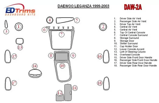 Daewoo Leganza 1999-2003 Ensemble Complet BD Kit la décoration du tableau de bord - 1 - habillage decor de tableau de bord