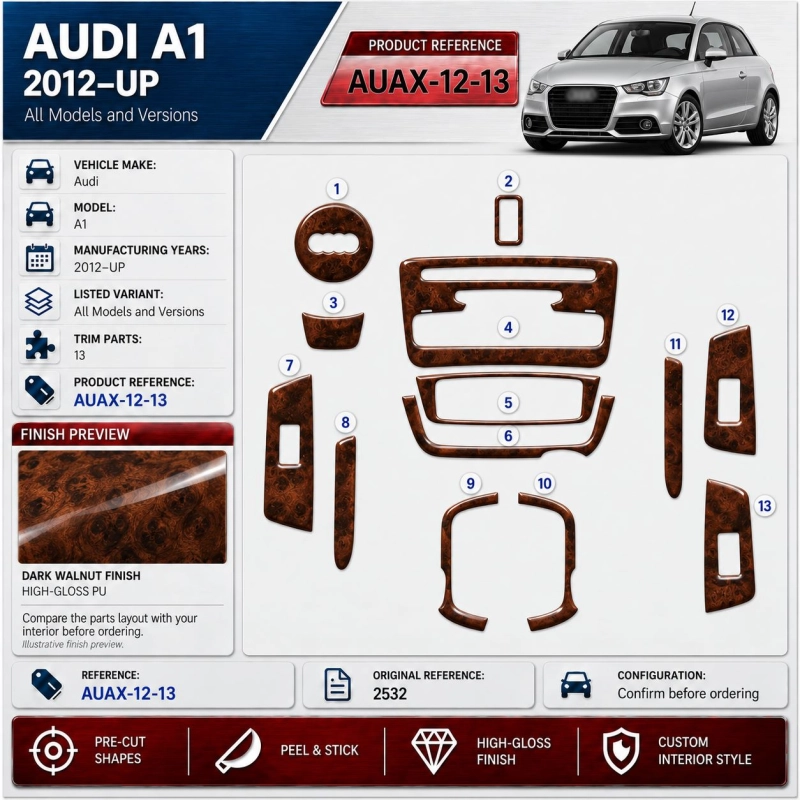 Audi A1 ab 2012 3D kit décoration intérieure tableau de bord 13 pièces