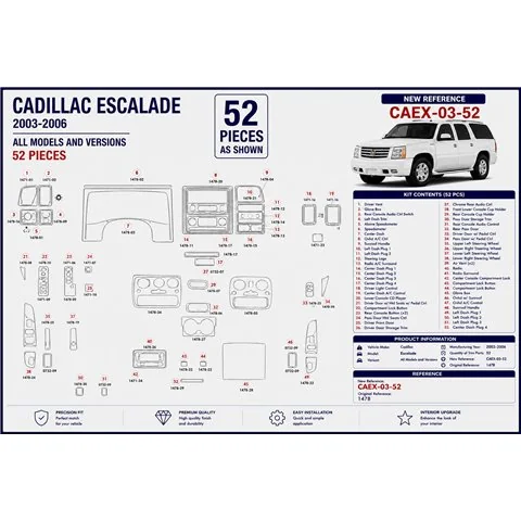 Cadillac Escalade 2003-2006 kit décor tableau de bord 3D, 52 pièces 2