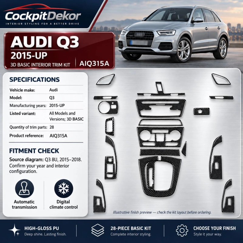 Audi Q3 ab 2015 3D BASIC kit décoration intérieure tableau de bord 28 pièces