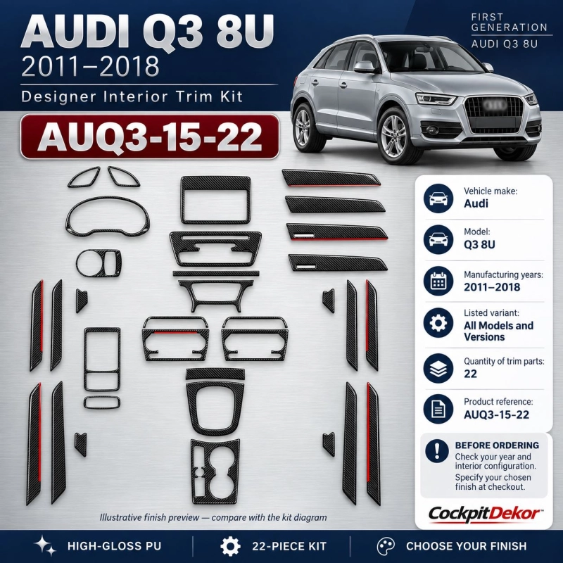 Audi Q3 8U 2011-2018 3D kit décoration intérieure tableau de bord 22 pièces