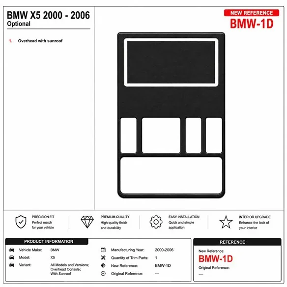 BMW X5 2000-2006 Overhead Console, With Sunroof kit décor tableau de bord 3D