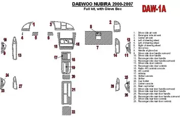 Daewoo Nubira 2000-2007 Ensemble Complet, with glowe-box BD Décoration de tableau de bord