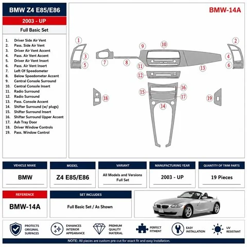 BMW Z4 2003+ set complet kit décor tableau de bord 3D 2