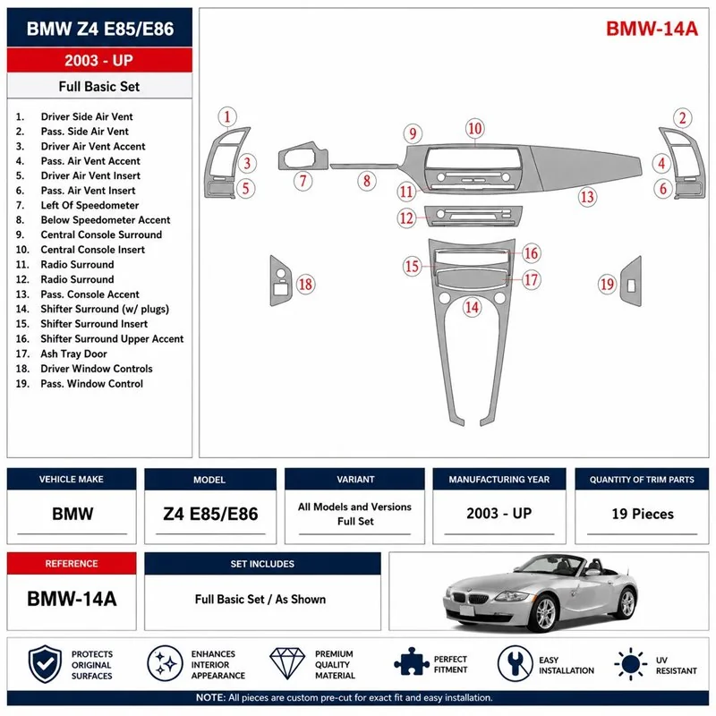 BMW Z4 2003+ set complet kit décor tableau de bord 3D