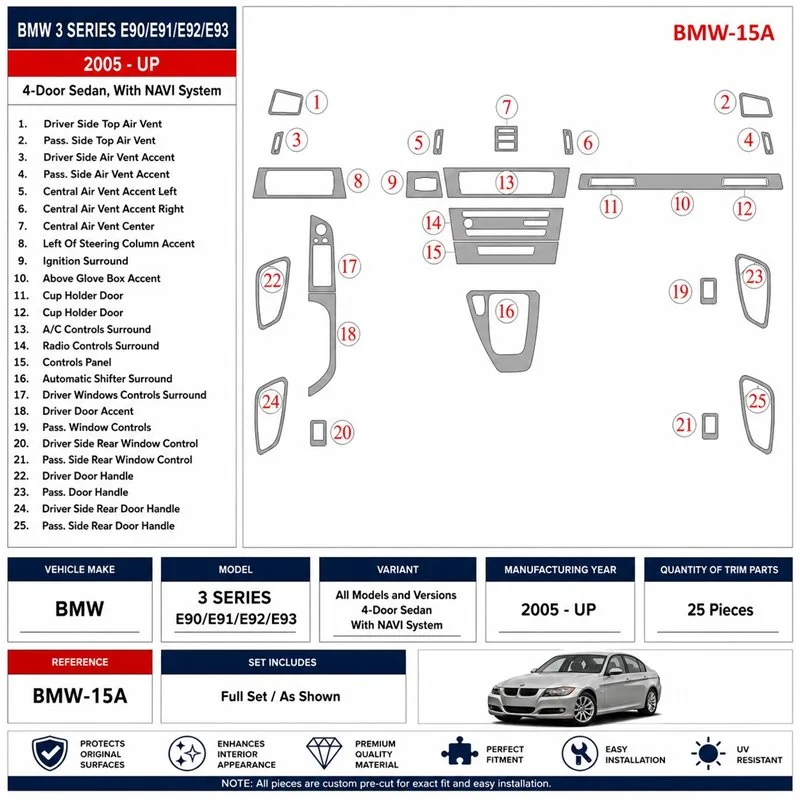 BMW 3 2005+ 4 Doors Sedan, avec navigation system kit décor tableau de bord 3D