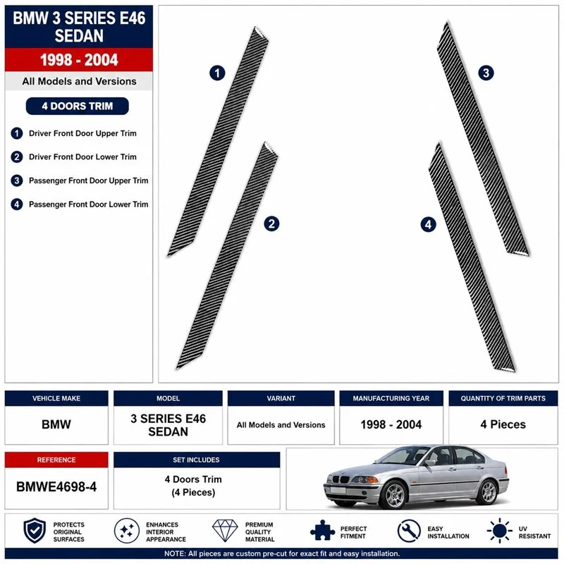 BMW 3 Series E46 1998-2004 kit décor tableau de bord 3D, 4 pièces