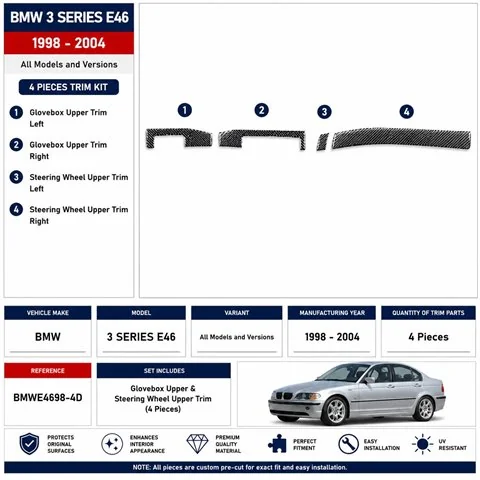 BMW 3 Series E46 1998-2004 kit décor tableau de bord 3D, 4 pièces 2