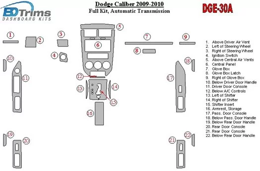 Dodge Caliber 2009-UP Ensemble Complet, Boîte automatique BD Kit la décoration du tableau de bord - 1 - habillage decor de table