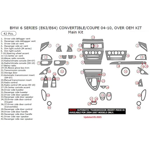 BMW 6-Series E 63 2004-2008 kit décor tableau de bord 3D, 41 pièces 2