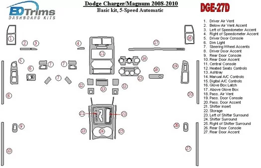 Dodge Charger 2008-UP Paquet de base, 5-Gears Boîte automatique BD Kit la décoration du tableau de bord - 1 - habillage decor de