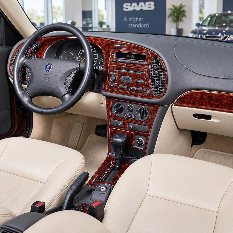 Saab 9-3 1999-2002 boîte manuelle, avec Compact Casette player, No OEM 20 pièces kit décoration intérieure tableau de bord