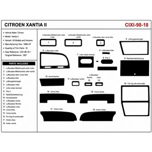 Citroen Xantia II 1998+ kit décor tableau de bord 3D, 18 pièces