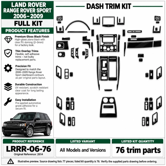 Land Rover Range Rover Sport 2006-2009 3D kit décoration intérieure tableau de bord 76 pièces