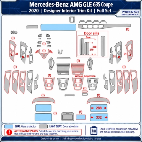 Mercedes-Benz Amg GLE 63S Coupe 2020 – Designer Trim – Kit intérieur complet