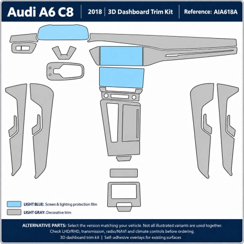 Audi A6 C8 seit 2018 kit 3D d’habillage du tableau de bord 41 pièces